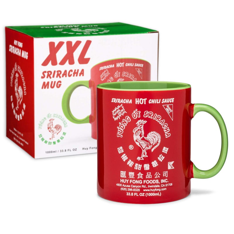 Sriracha2Go Extra-Large 33.8 oz Sriracha Hot Sauce Mug â€“ Oversized Ceramic Coffee Mug with Huy Fong Foods Sriracha Label â€“ Red & Green Design â€“ Fun Gift for Sriracha Lovers, Men & Women - Image 1